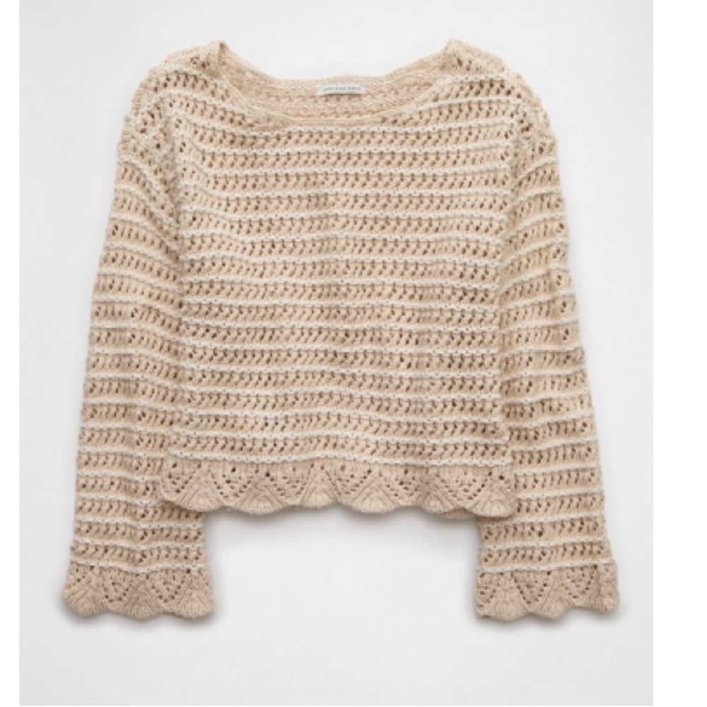 AE Ballet Neck Open Knit Sweater Size XXL Cream American Eagle